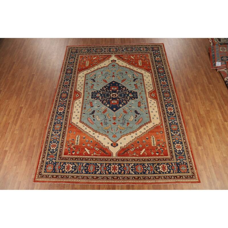 Blue & Orange Sultanabad Vegetable Dye Rug Hand-Knotted Wool Carpet - 8'11" x 12'2"