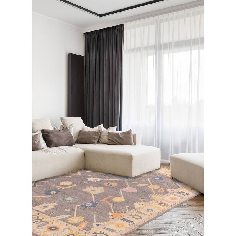 ECARPETGALLERY Hand-knotted Modern Oushak Dark Grey Wool Rug - 8'11 x 11'11