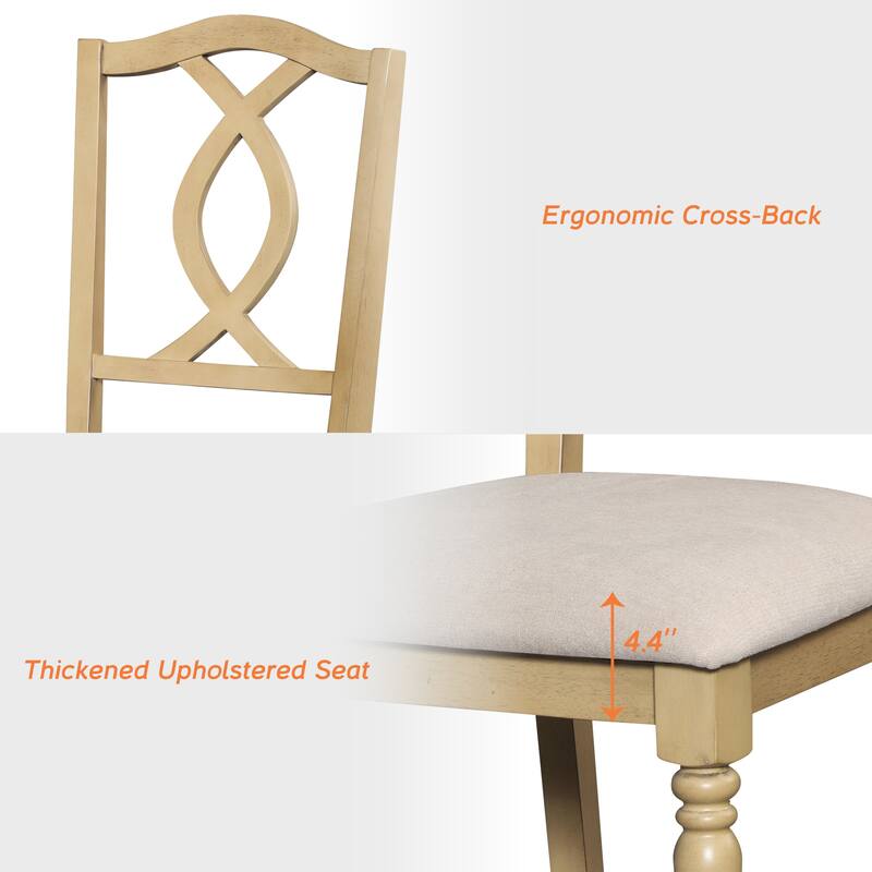 4-Piece Dining Table Set, Table with Bench & 2 Cross-Back Chairs, Oak