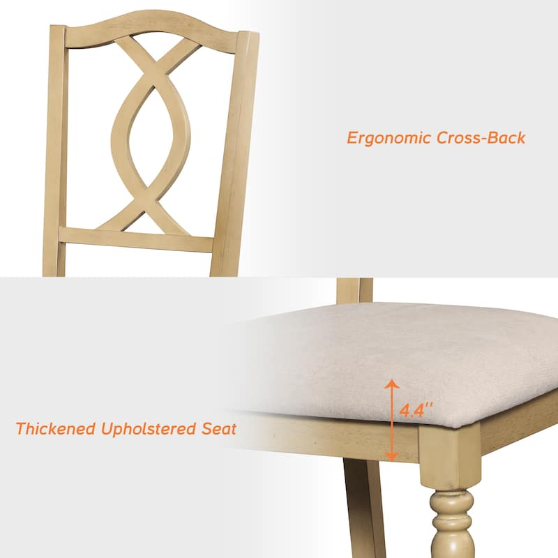Farmhouse Dining Table Set, Wood Dining Table & Cross-Back Chairs, Oak