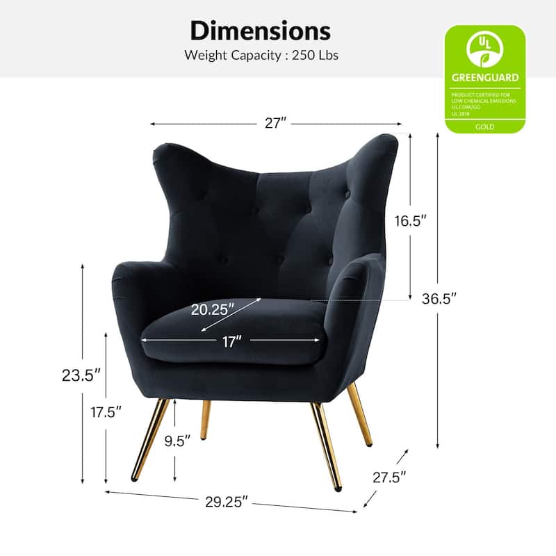 Eusebio Modern Velvet Accent Chair with Tufted Wingback for Living Room Set of 2 by HULALA HOME