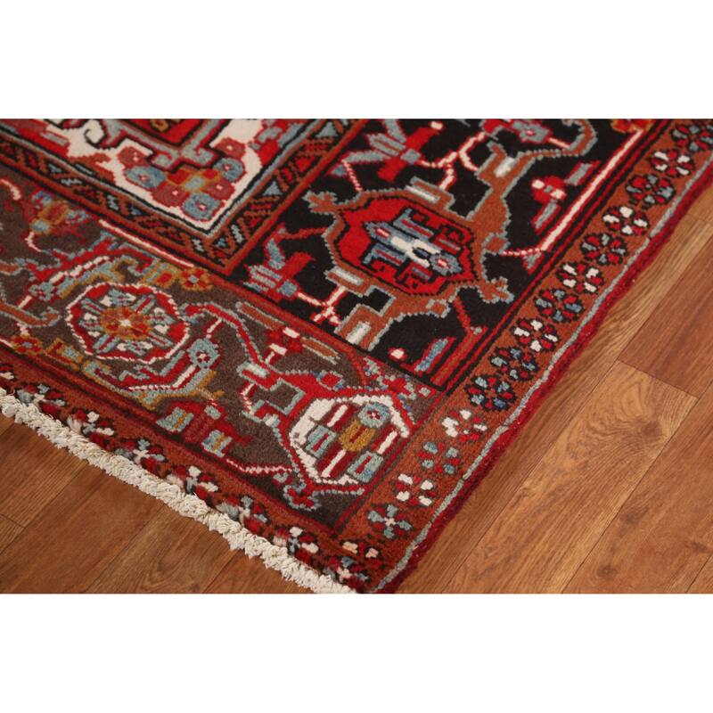 Hand Knotted Oriental 100% Wool Carpet Traditional Floral Red Heriz Area Rug - 11' 8'' X 7' 10''