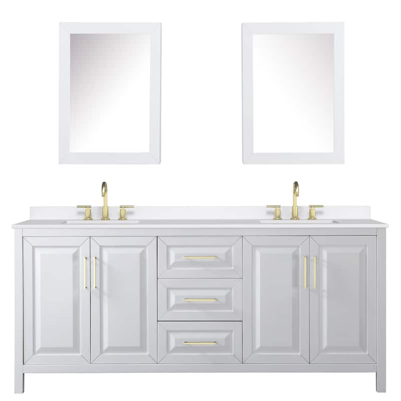 Daria 80-inch Double Vanity, 3 Hole Quartz Top, Med Cabinets
