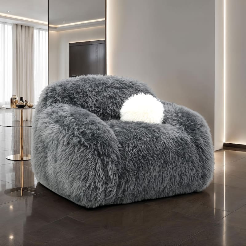 Furniture of America Cynra Modern 45-inch Faux Fur Swivel Arm Chair with Ball Pillow - Dark Grey Long-Haired