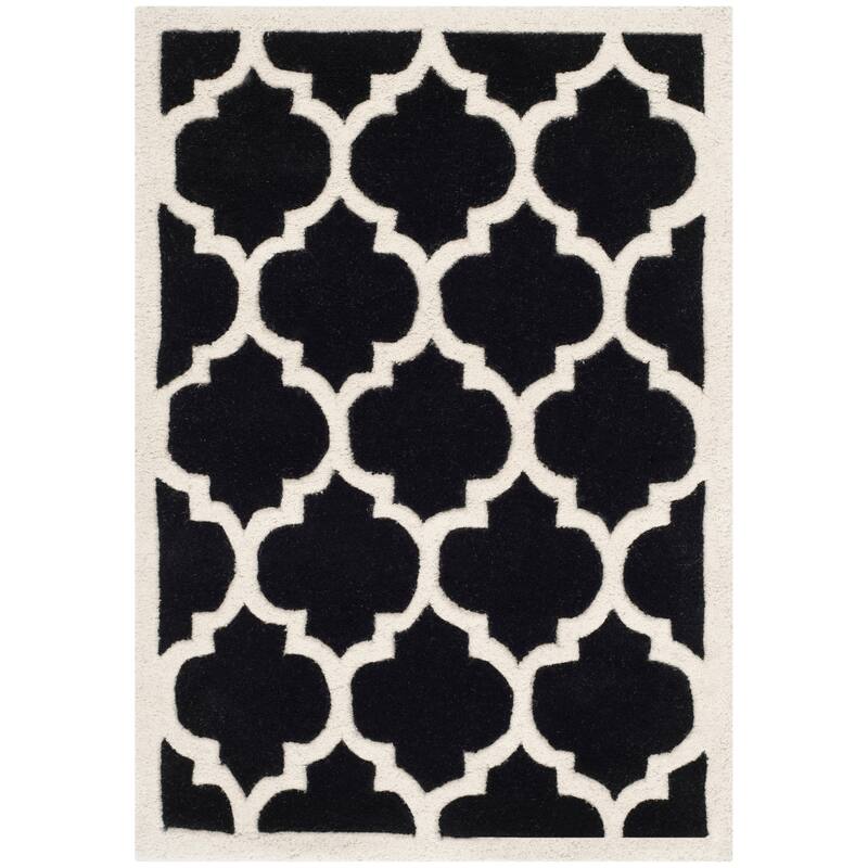 SAFAVIEH Handmade Chatham Antoanela Modern Moroccan Wool Rug - 2' x 3' - Black/Ivory