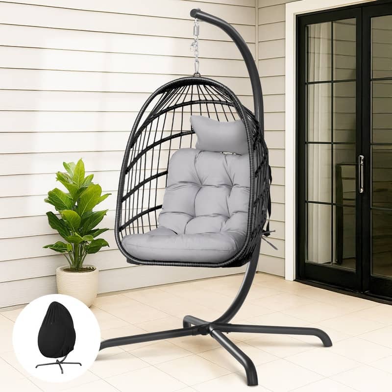 FINCATI Outdoor Oversized Luxury Hanging Egg Chair with Stand, 350 lbs Indoor Egg Swing Chair with Stand, Egg Chair Outdoor