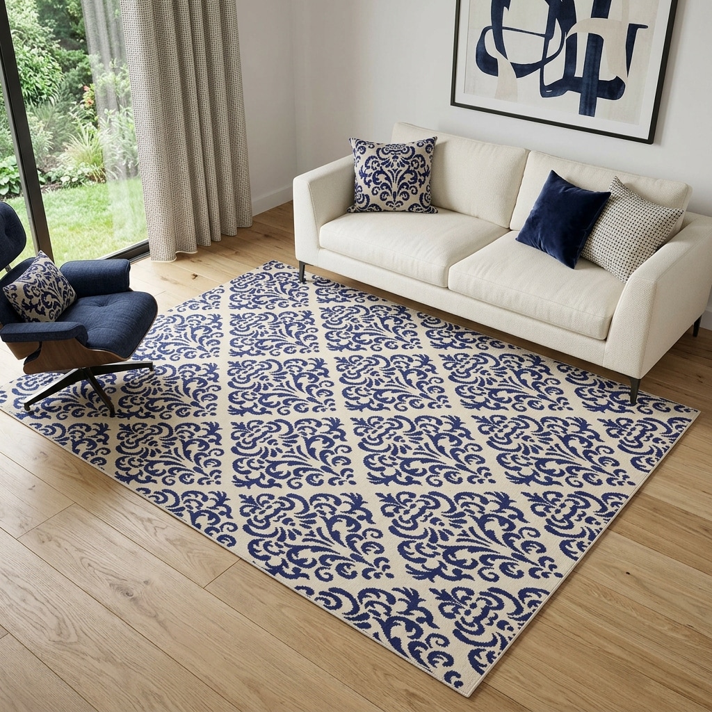 HomeRoots Damask Transitional Rectangle Area Rug - 5' X 7'