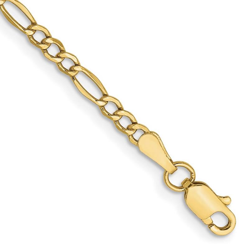 Curata 10k Yellow Gold 2.5mm Semi solid Figaro Chain Bracelet Options: 7" 8"