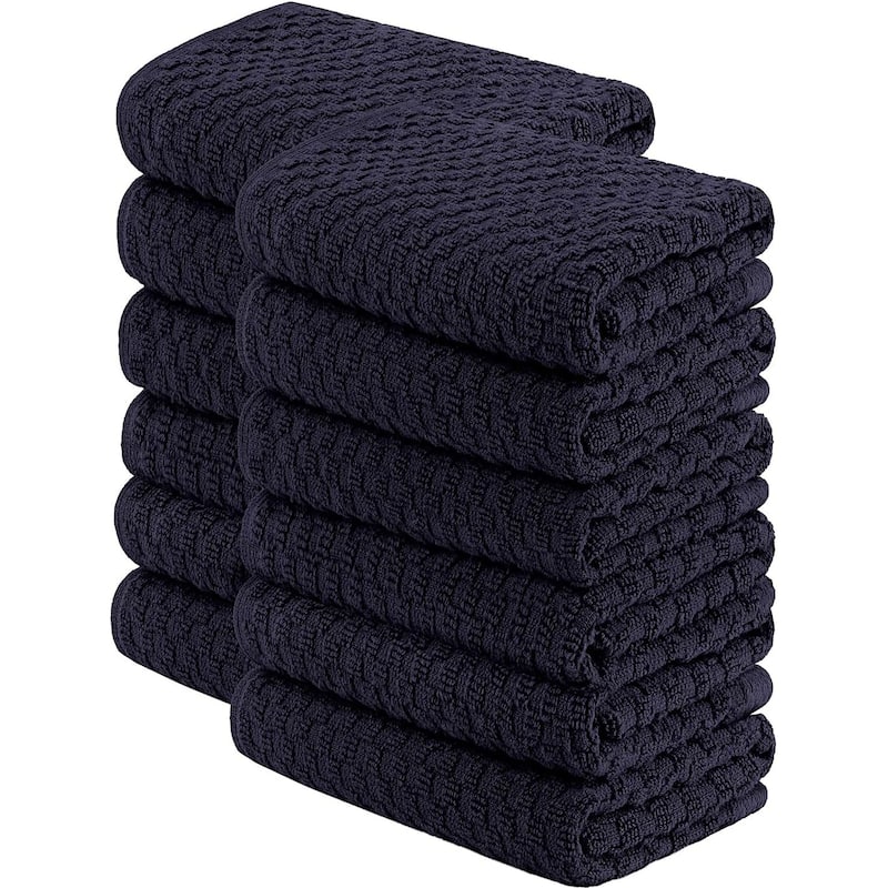 White Classic Dish Towel Set, 12 Pack Kitchen Dish Hand Towels 15x26 inch - Navy Blue