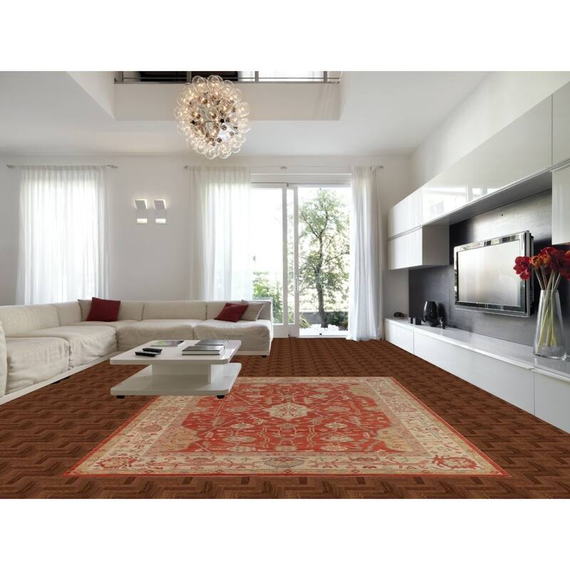 Orange Turkish Oushak Vegetable Dye Area Rug Handmade Wool Carpet - 9'4"x 12'1"