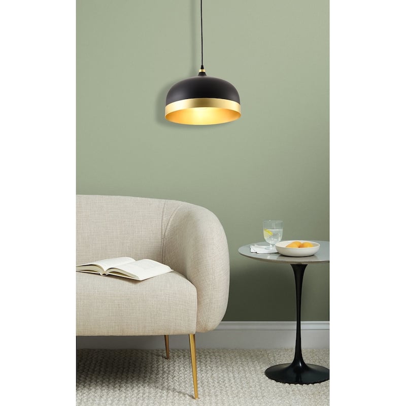 Industrial 1 Light Black Metal Pendant With Gold Aluminum