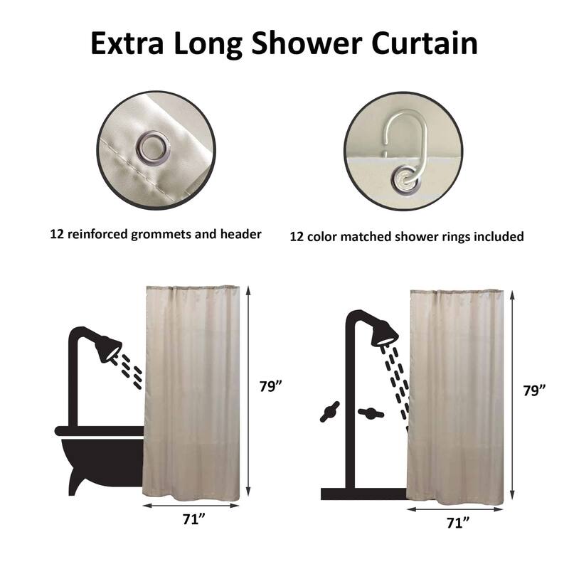 Extra Long Shower Curtain Polyester 12 Rings 79"L x 71"W