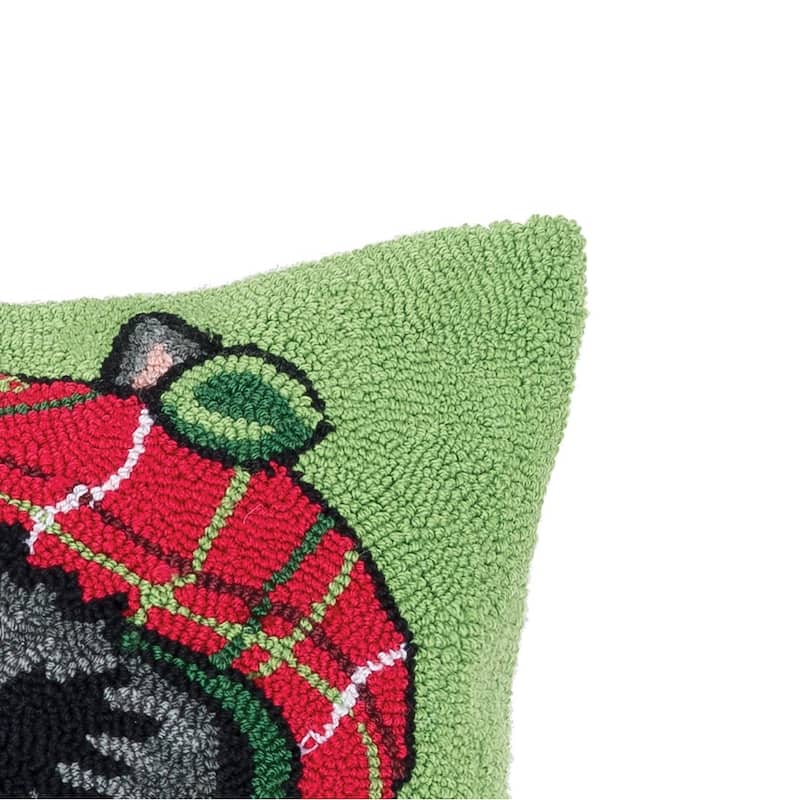 Christmas Scottish Terrier Hooked Decorative Accent Throw Pillow