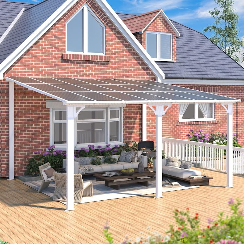 12x14ft Lean to Gazebo Hardtop Wall Mounted Gazebo - White