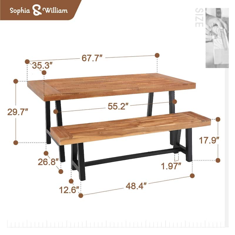 Sophia & William 2/3-Piece Wooden Garden Benches with or without the Wooden Garden Table