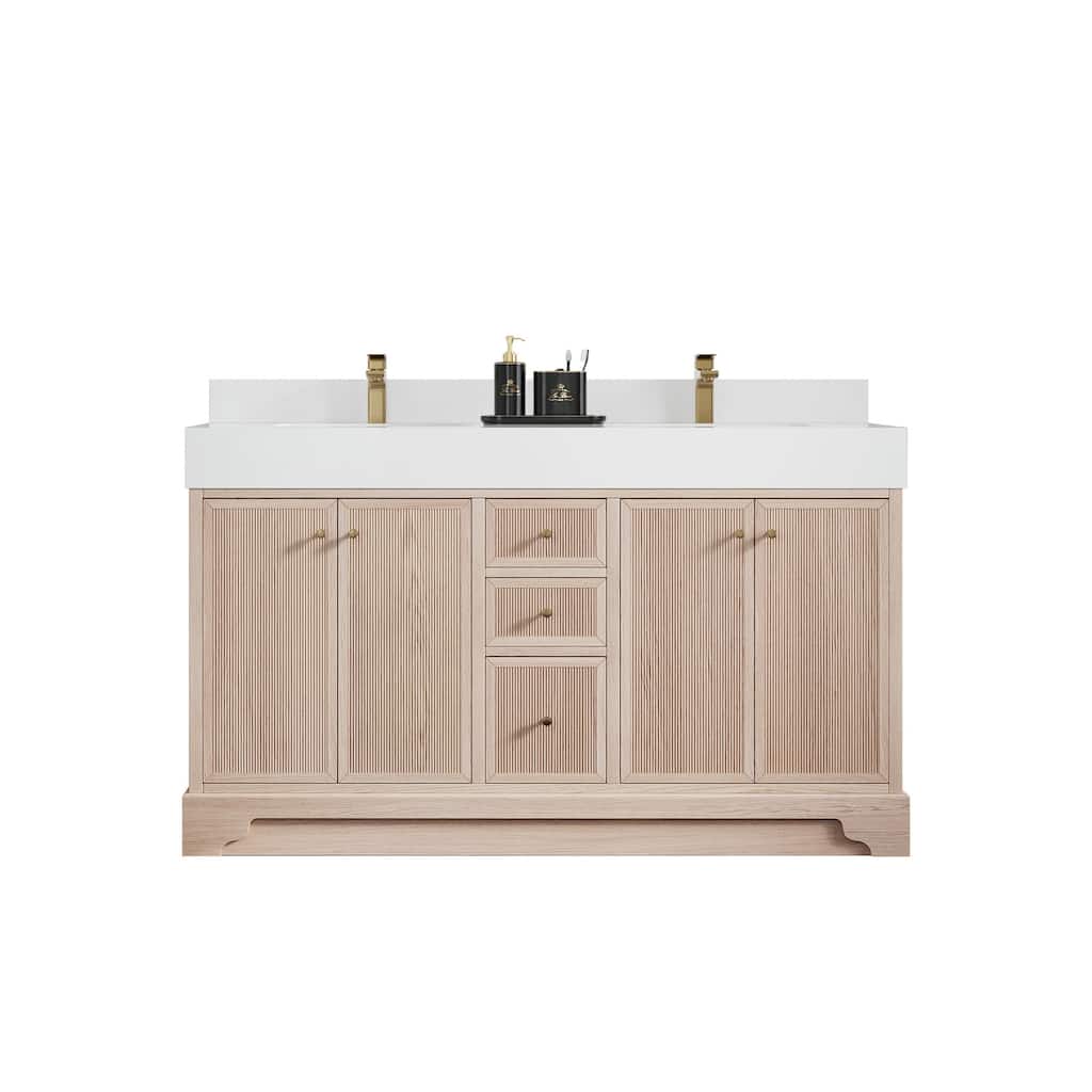 Willow Collections 60 in. W x 22 in. D Manhattan Oak Wood Double Sink Bathroom Vanity with Countertop