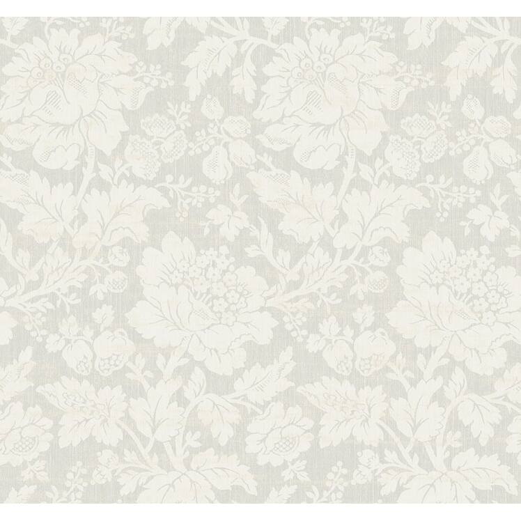 Seabrook Designs Thoreau Floral Unpasted Wallpaper - 27 in. W x 27 ft. L - Metallic Ivory & Marshmallow