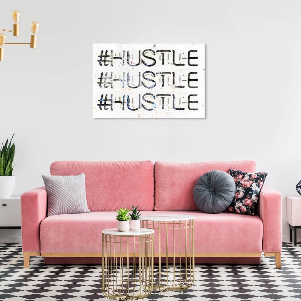 Wynwood Studio 'HUSTLE' Typography and Quotes Wall Art Canvas Print Inspirational Quotes and Sayings - Black, White