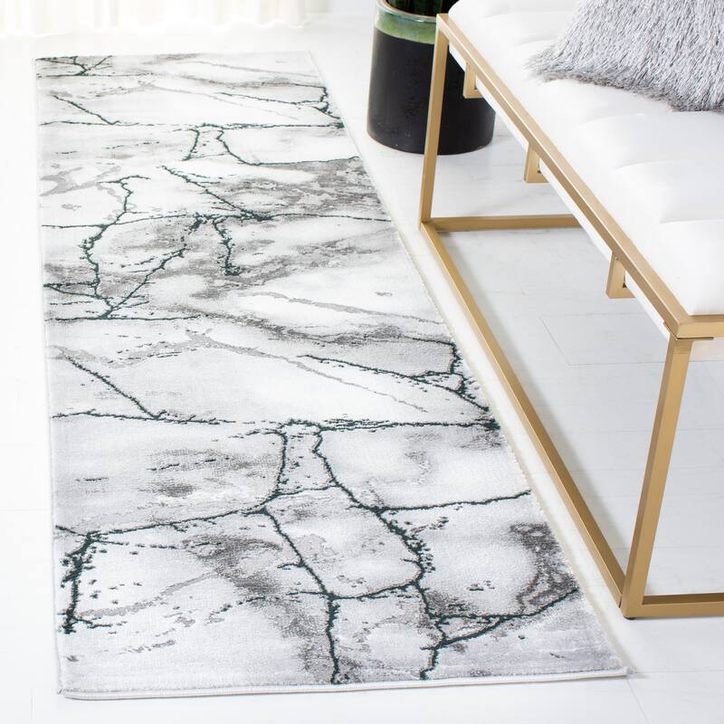 SAFAVIEH Craft Miyase Modern Abstract Rug - 2'3" x 14' Runner - Grey/Green