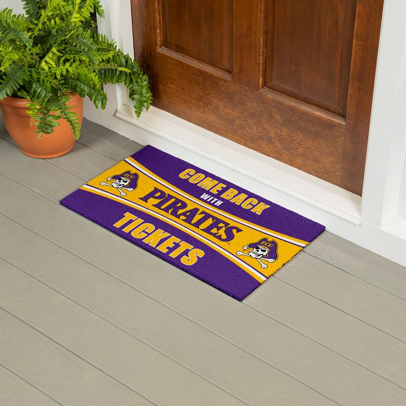 East Carolina University 28 in. x 16 in. PVC "Come Back With Tickets" Trapper Door Mat