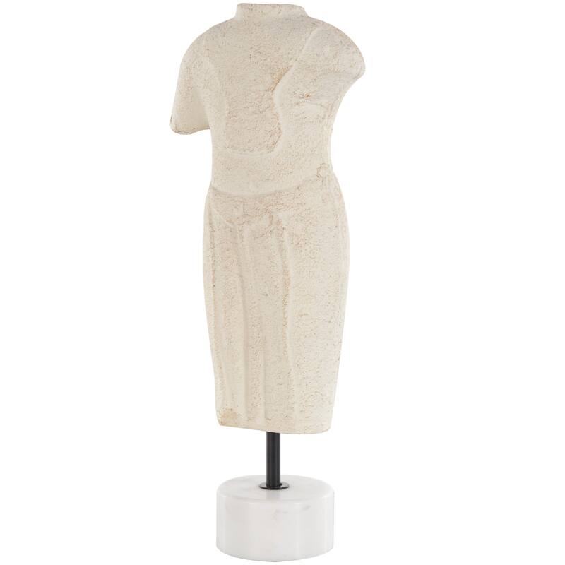 Cream Paper Mache Distressed or Antique Greek Inspired Statue People Decorative Sculpture with White Marble Base