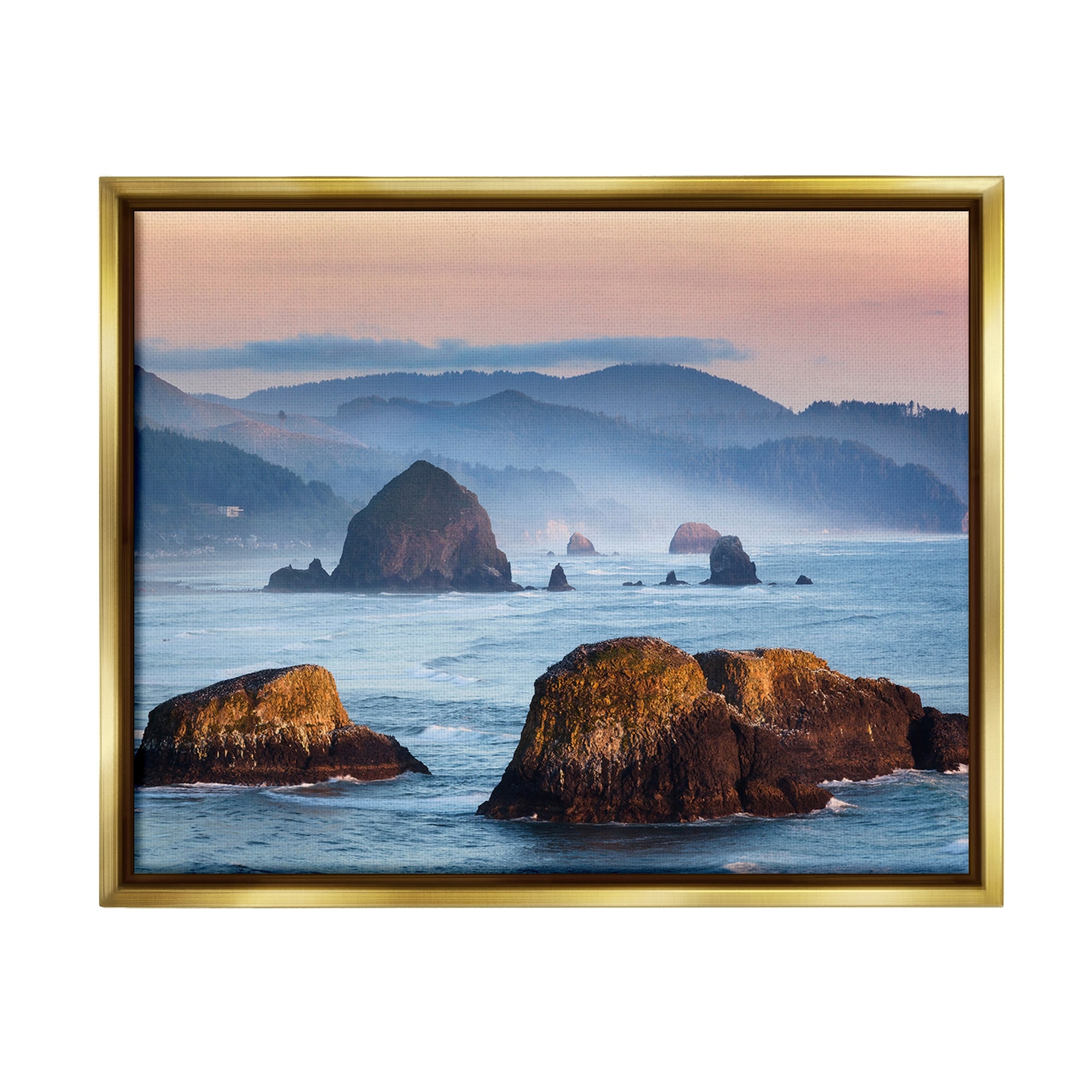 Stupell Ocean Cliffs with Mountains Framed Floater Canvas