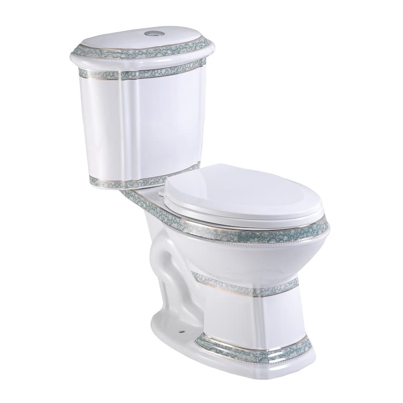 India Reserve Green and Gold Accent Two Piece Toilet Elongated with 0.8 GPF/1.6 GPF WaterSense Dual Flush