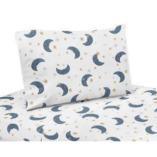 "Outer Space" Single Fitted Sheet easy care Blue with white stars