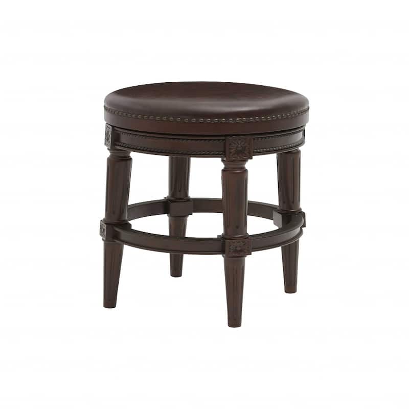 Brown Wood Frame Swivel Counter Bar Chair with Faux Leather Round Seat
