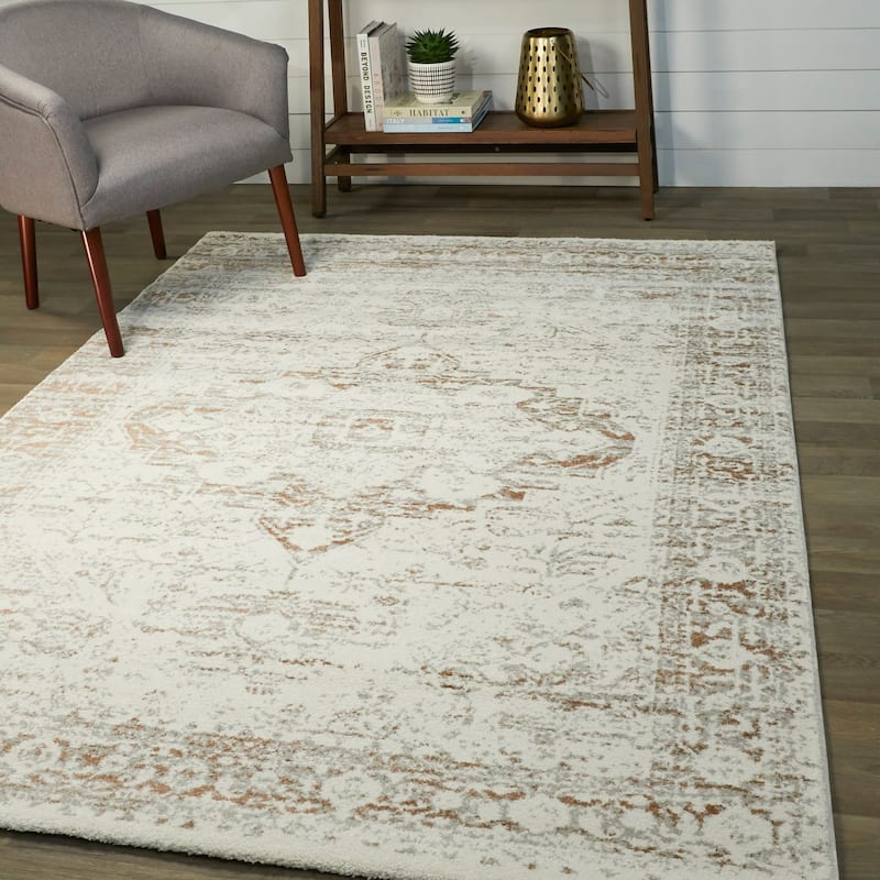 Nafisa Distressed Medallion Area Rug - 5'3" x 7' - Brown - Runner