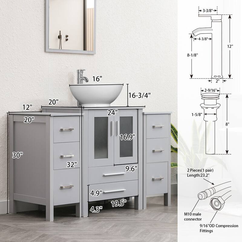 48" Bathroom Vanity Set Vessel Sink Faucet W/ Small Cabinet Combo