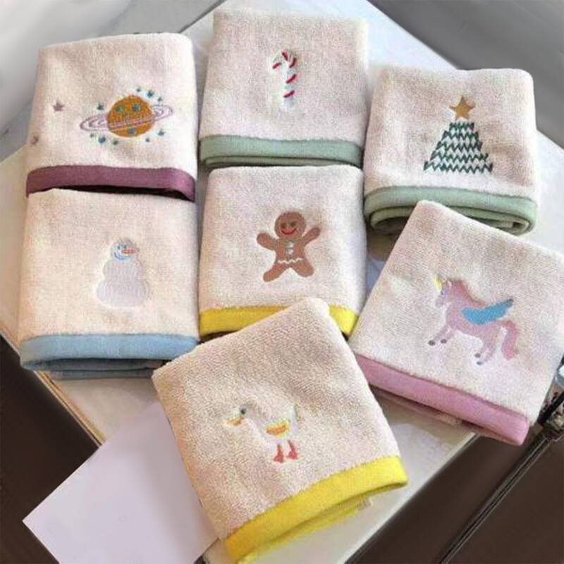 Cute Cartoon Pattern Decorative Hand Towel Set, 14" x 30" Soft Absorbent Pure Cotton Towels for Bathroom, Hotel