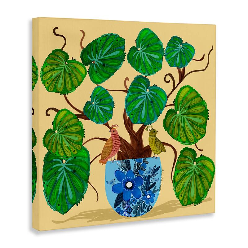 Stupell Potted Plant & Birds Perched Canvas Wall Art Design By Kay Widdowson