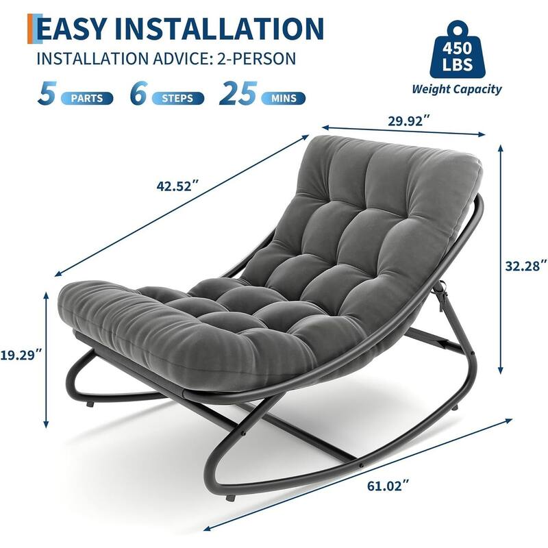 Outdoor Patio Papasan Rocking Chair with Cushion for Porch, Garden, Living Room