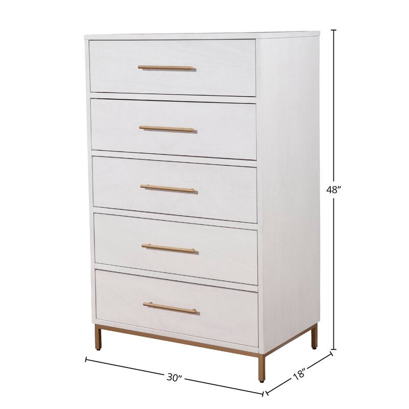 Alpine Furniture Madelyn Five Drawer Wood Chest in White - White - 5-drawer