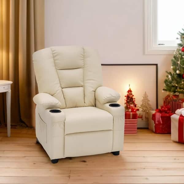 slide 2 of 51, MCombo Big Kids Recliner Chair for Toddler Boys and Girls Faux Leather - 28.3"(L)x26.4"(W)x34.2"(H) Cream White