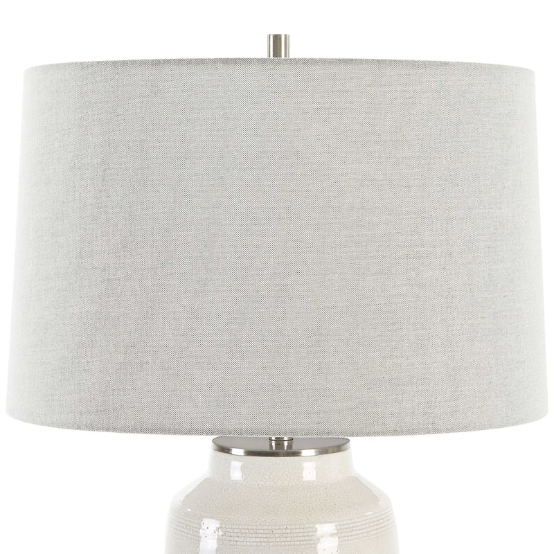 Crackle Glossy Table Lamp with Tapered Shade - 25.75" - White and Gray