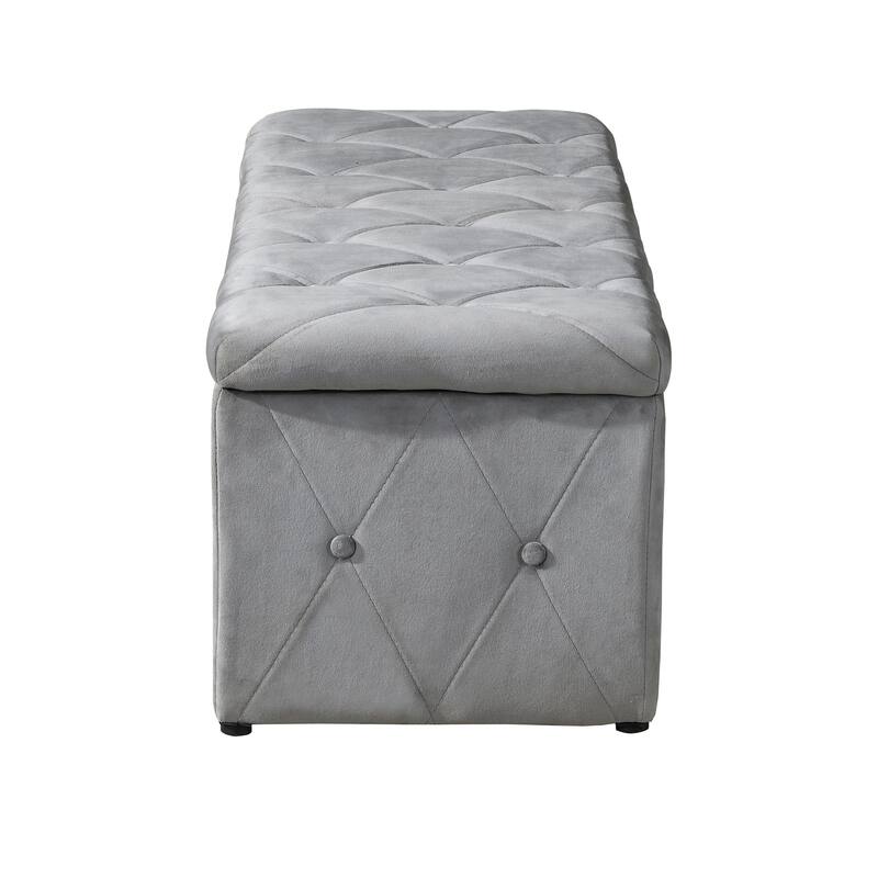 Light Gray Storage Ottoman Bench velvet Entryway Upholstered Bench