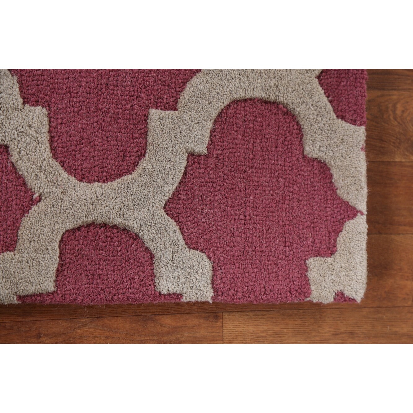 Multi-level Pile Pink/ Ivory Modern Runner Rug Hand-tufted Wool