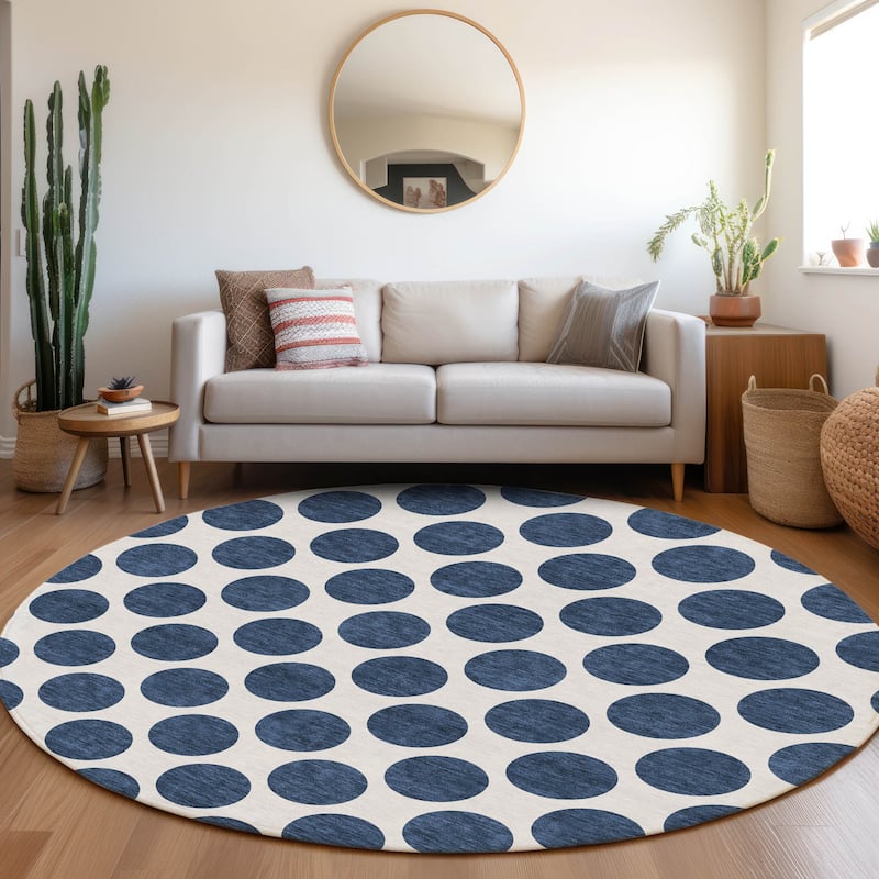 Premium Washable Super Soft Geo Dots Mayfield Rug - Navy - 8' x 8'