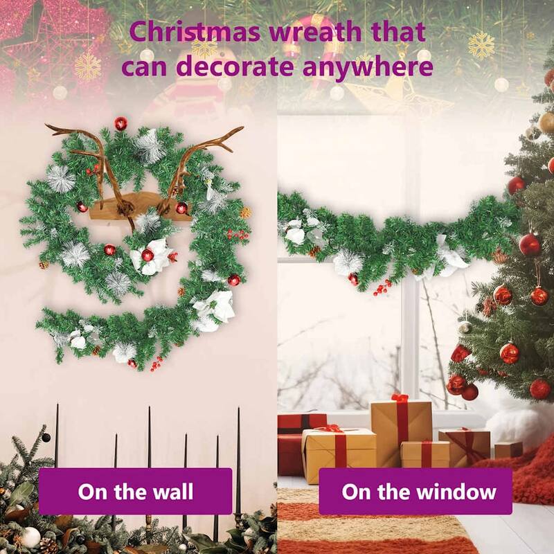 vidaXL Christmas Garland Holiday Artificial Xmas Garland with LED Lights PVC - 8.9'