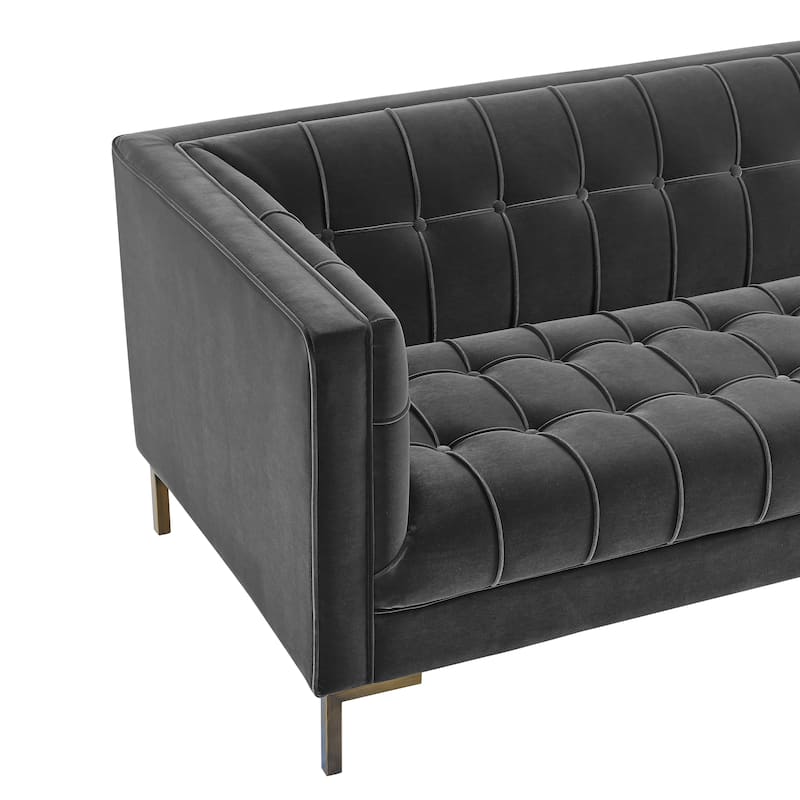 Velvet Upholstered Loveseat Sofa, Small Loveseat Sofa with Channel Stitching, 2 Seater Sofa Couch with Brass Legs