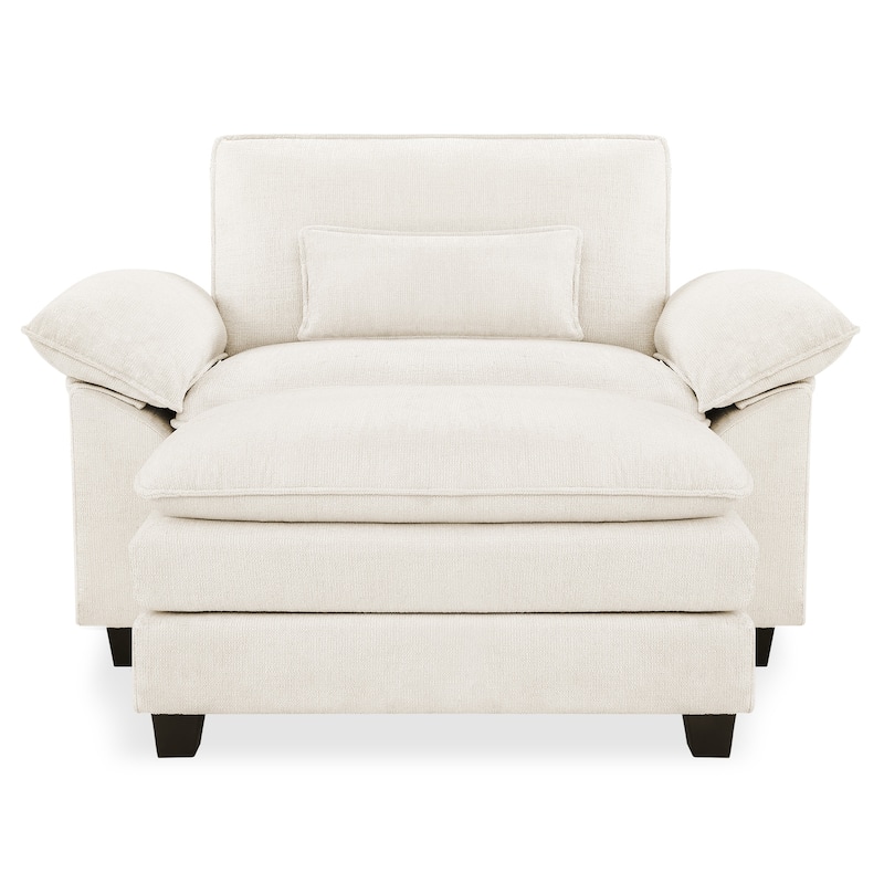 52" W Chaise Lounge Chair Indoor, Oversized Accent Chair With Ottoman For Living Room, Chenille Single Sofa Bed, Reading Chairs