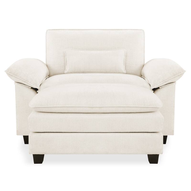 52" W Oversized Accent Chair With Ottoman, Chenille Single Sofa Bed ,Chaise Lounge Chair Indoor,Reading Chairs For Living Room - Off-White