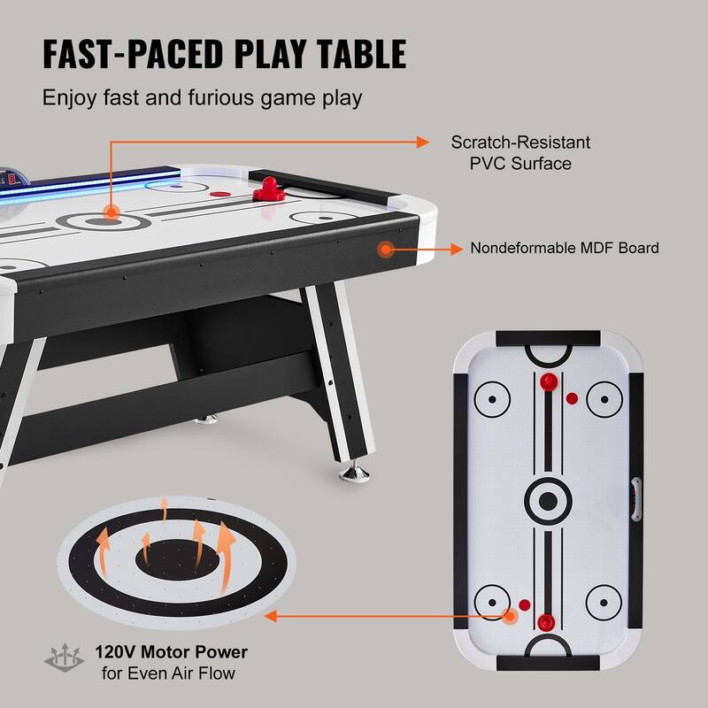 72" Indoor Air-Powered Hockey Game Table with LED Light Strip and PVC Surface - 72”L x 40”W x 32”H