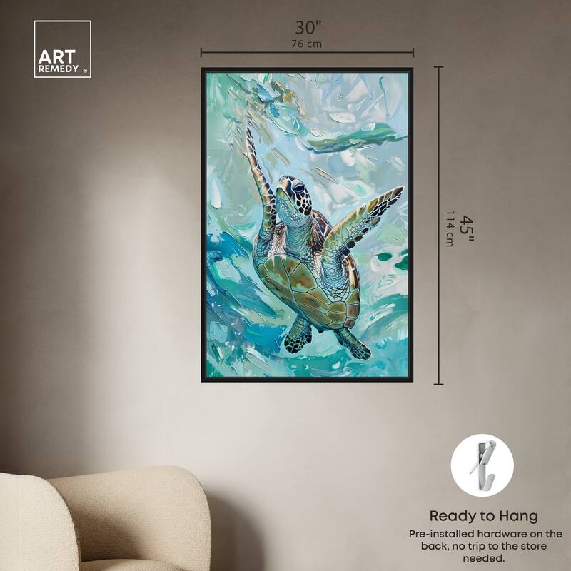 Art Remedy Serene Turtle Framed Colorful Coastal 1 Piece Canvas Wall Art