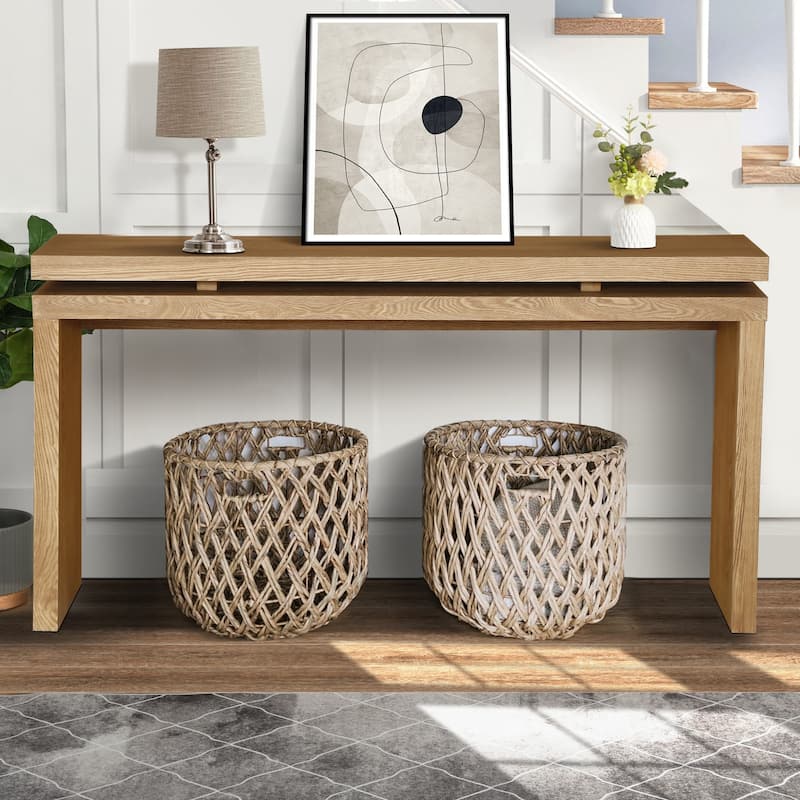Retro Wooden Entryway Table with Double Board Suspension Design - Antique Brown