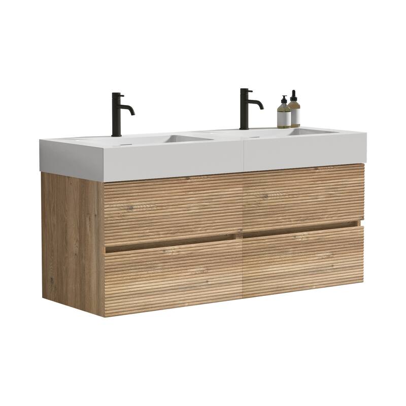 GDFStudio - Grace Wall-Mounted Bathroom Vanity with Engineered Quartz Sink & Soft Close Drawers, without Drainage and Faucet