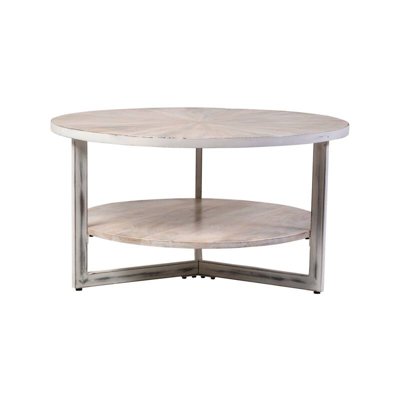 Handcrafted Wooden Round Coffee Table - 33" - White