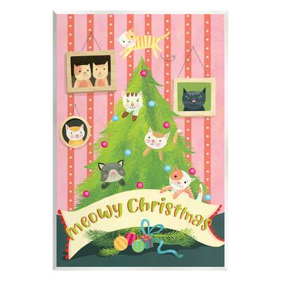 Stupell Industries Meowy Christmas Cat Tree Wall Plaque Art by Laura Watson